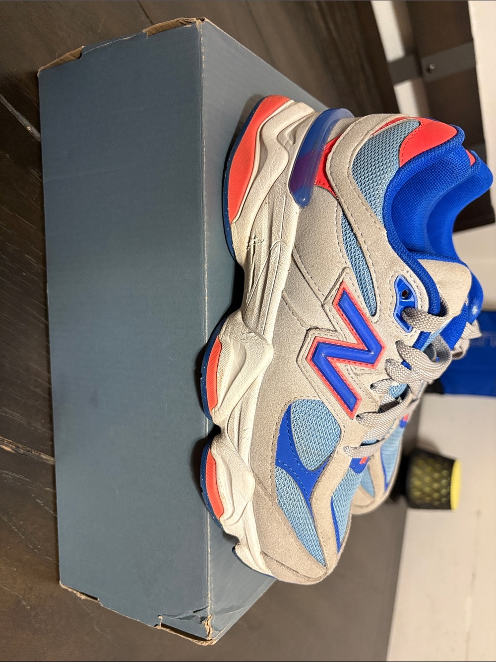 New Balance Kids Blue and Tan Running Sneakers with Orange Accents - Picture 2 of 5